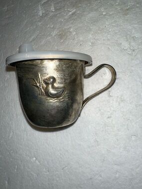 Vintage silver plated sippy cup with lid